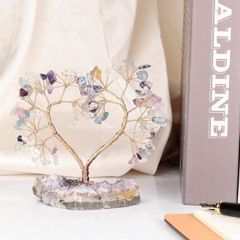شجرة المال الكريستالية للحياة على شكل قلب مع قاعدة كريستالية من الجمشت الطبيعي لتزيين الغرفة الروحية من أجل ريكي فنغ شوي حظًا سعيدًا زبرجد وكوارتز وردي in Kuwait