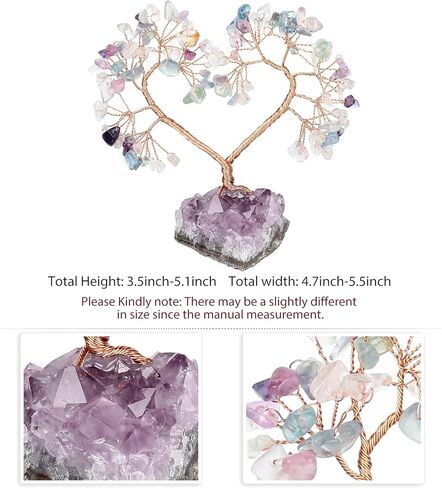 شجرة المال الكريستالية للحياة على شكل قلب مع قاعدة كريستالية من الجمشت الطبيعي لتزيين الغرفة الروحية من أجل ريكي فنغ شوي حظًا سعيدًا زبرجد وكوارتز وردي in Kuwait