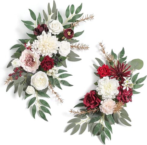 Artificial Wedding Arch Flowers Swag Set of 2 for DIY Fall Wedding Welcome Ceremony Sign Backdrop Sweetheart Table Chair Home Decoration(Orange) in Saudi Arabia