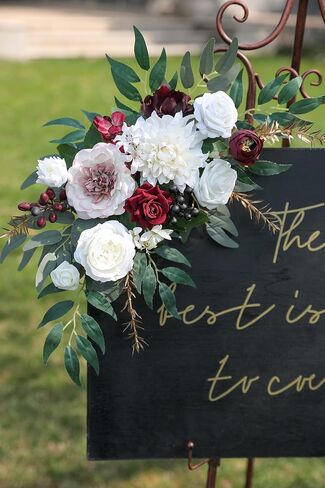 Artificial Wedding Arch Flowers Swag Set of 2 for DIY Fall Wedding Welcome Ceremony Sign Backdrop Sweetheart Table Chair Home Decoration(Orange) in Saudi Arabia