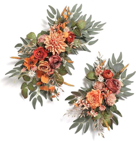 Artificial Wedding Arch Flowers Swag Set of 2 for DIY Fall Wedding Welcome Ceremony Sign Backdrop Sweetheart Table Chair Home Decoration(Orange) in Saudi Arabia