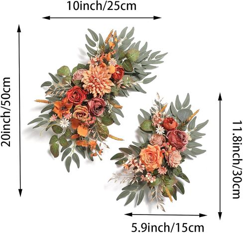 Artificial Wedding Arch Flowers Swag Set of 2 for DIY Fall Wedding Welcome Ceremony Sign Backdrop Sweetheart Table Chair Home Decoration(Orange) in Saudi Arabia
