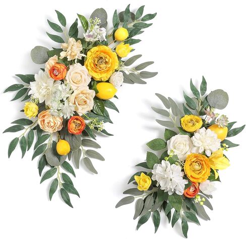 Artificial Wedding Arch Flowers Swag Set of 2 for DIY Fall Wedding Welcome Ceremony Sign Backdrop Sweetheart Table Chair Home Decoration(Orange) in Saudi Arabia