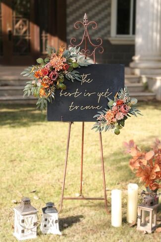 Artificial Wedding Arch Flowers Swag Set of 2 for DIY Fall Wedding Welcome Ceremony Sign Backdrop Sweetheart Table Chair Home Decoration(Orange) in Saudi Arabia