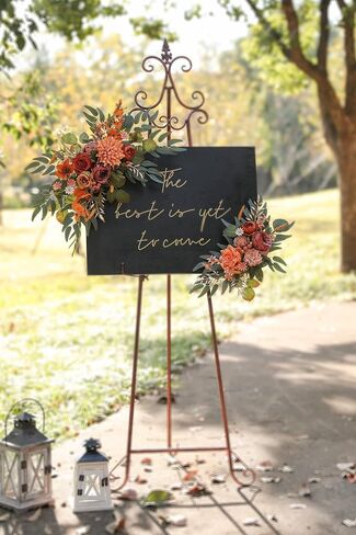 Artificial Wedding Arch Flowers Swag Set of 2 for DIY Fall Wedding Welcome Ceremony Sign Backdrop Sweetheart Table Chair Home Decoration(Orange) in Saudi Arabia