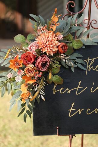 Artificial Wedding Arch Flowers Swag Set of 2 for DIY Fall Wedding Welcome Ceremony Sign Backdrop Sweetheart Table Chair Home Decoration(Orange) in Saudi Arabia