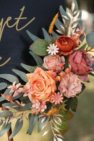Artificial Wedding Arch Flowers Swag Set of 2 for DIY Fall Wedding Welcome Ceremony Sign Backdrop Sweetheart Table Chair Home Decoration(Orange) in Saudi Arabia