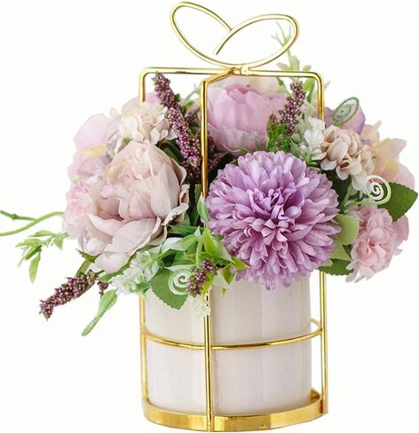 KIRIFLY Fake Artificial Flowers in Vase Faux Peony Silk Hydrangea Flower Centerpieces Décor for Wedding Table Decoration(Pink in Gold) in Saudi Arabia