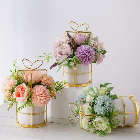 KIRIFLY Fake Artificial Flowers in Vase Faux Peony Silk Hydrangea Flower Centerpieces Décor for Wedding Table Decoration(Pink in Gold) in Saudi Arabia
