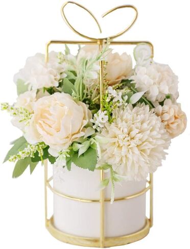 KIRIFLY Fake Artificial Flowers in Vase Faux Peony Silk Hydrangea Flower Centerpieces Décor for Wedding Table Decoration(Pink in Gold) in Saudi Arabia