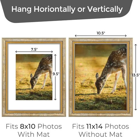 Space Art Deco, 11x14 Ornate Picture Frame for 8x10 Photo with White Mat, High Definition Real Glass for Wall Mounting (Vintage Gold, 1 Pack) in Saudi Arabia
