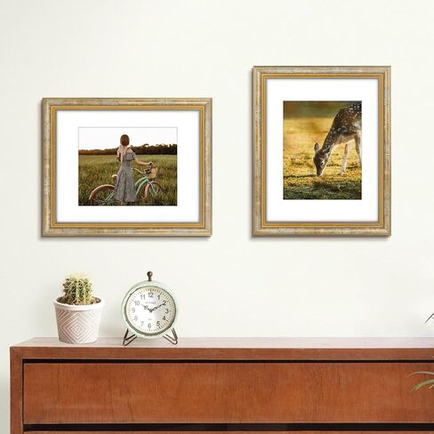 Space Art Deco, 11x14 Ornate Picture Frame for 8x10 Photo with White Mat, High Definition Real Glass for Wall Mounting (Vintage Gold, 1 Pack) in Saudi Arabia