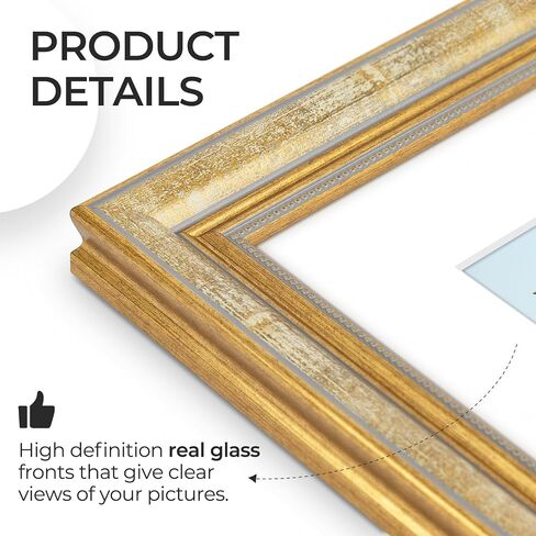 Space Art Deco, 11x14 Ornate Picture Frame for 8x10 Photo with White Mat, High Definition Real Glass for Wall Mounting (Vintage Gold, 1 Pack) in Saudi Arabia