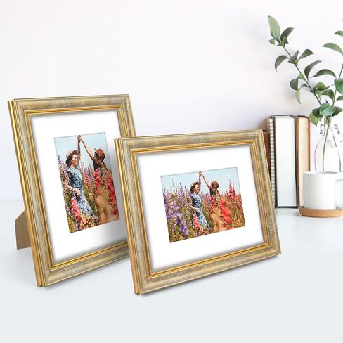Space Art Deco, 11x14 Ornate Picture Frame for 8x10 Photo with White Mat, High Definition Real Glass for Wall Mounting (Vintage Gold, 1 Pack) in Saudi Arabia