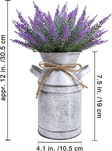 Winlyn Set of 1 Artificial Lavender Farmhouse Centerpiece Shabby Chic Galvanized Metal Milk Can Lavender Floral Arrangement Lavender Farmhouse Decor 12" Tall for Home Wedding Baby Shower Table Décor in Saudi Arabia