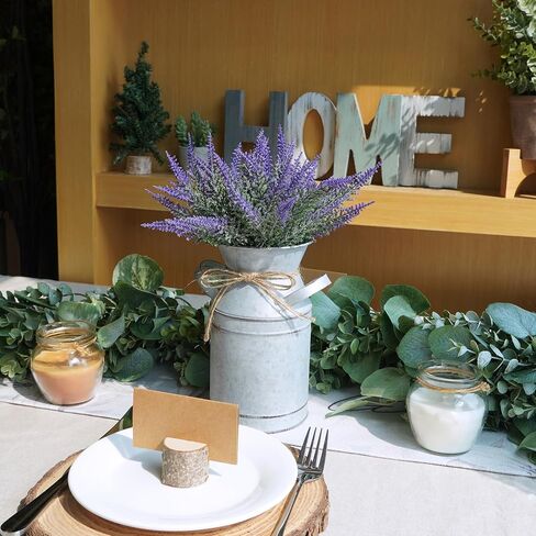 Winlyn Set of 1 Artificial Lavender Farmhouse Centerpiece Shabby Chic Galvanized Metal Milk Can Lavender Floral Arrangement Lavender Farmhouse Decor 12" Tall for Home Wedding Baby Shower Table Décor in Saudi Arabia