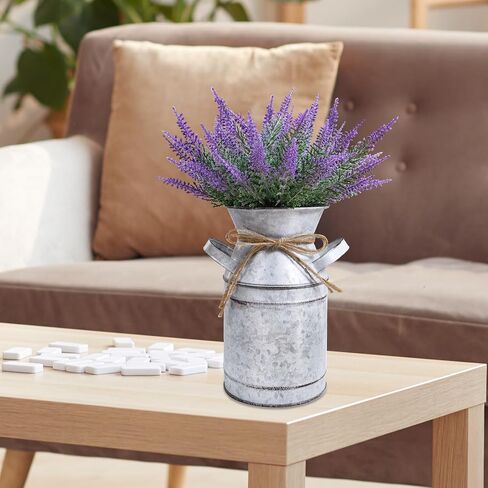 Winlyn Set of 1 Artificial Lavender Farmhouse Centerpiece Shabby Chic Galvanized Metal Milk Can Lavender Floral Arrangement Lavender Farmhouse Decor 12" Tall for Home Wedding Baby Shower Table Décor in Saudi Arabia