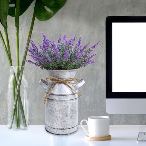 Winlyn Set of 1 Artificial Lavender Farmhouse Centerpiece Shabby Chic Galvanized Metal Milk Can Lavender Floral Arrangement Lavender Farmhouse Decor 12" Tall for Home Wedding Baby Shower Table Décor in Saudi Arabia