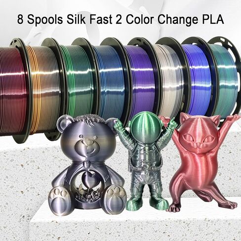 2 Color Change 3D Printer Filament 8 Spools Bundle: Silk Purple to Blue, White to Green, Red to Gold, Red to Black, White to Black, Black to Green, White to Red, Black to Purple, 250g x 8 Spools in Saudi Arabia