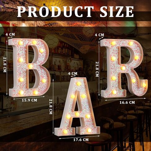 3 Pieces Light up Bar Sign Bar Letters Lighted Illuminated Bar LED Signs Bar Letters with Lights Marquee Letter Sign Lights Battery Operated Bar Sign Light Accessories Party Birthday Wedding in Saudi Arabia