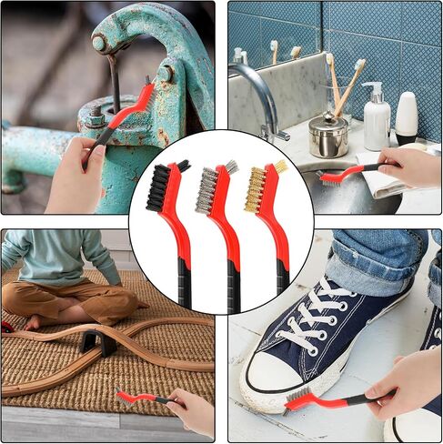 Wire Brush Set, 6Pcs Metal Brush for Cleaning 7 Inch Small Cleaning Brushes Stainless Steel/ Brass/ Nylon Cleaning Brushes for Rust Removal, Dirt Cleaning, Paint Scrubbing(2 Size) in Saudi Arabia