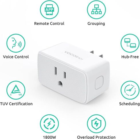 VOCOlinc Homekit Smart Plug يعمل مع Alexa، Apple Home، Google Assistant، قابس WiFi الذكي الذي يعمل مع Alexa، منفذ مؤقت كهربائي يدعم Siri، لا يتطلب محور، 15 أمبير، 2.4 جيجا هرتز، 110～120 فولت 4 حزم in Saudi Arabia