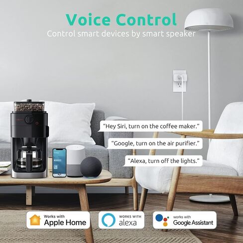 VOCOlinc Homekit Smart Plug يعمل مع Alexa، Apple Home، Google Assistant، قابس WiFi الذكي الذي يعمل مع Alexa، منفذ مؤقت كهربائي يدعم Siri، لا يتطلب محور، 15 أمبير، 2.4 جيجا هرتز، 110～120 فولت 4 حزم in Saudi Arabia