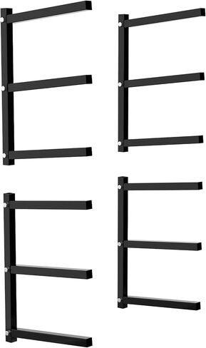 رف خشبي من Foozet مثبت على الحائط مع 3 أزواج من منظم الخشب وتخزين الخشب رف خشبي معدني شديد التحمل للأماكن الداخلية والخارجية، أقصى تحميل أسود إجمالي 600 رطل أسود in Kuwait