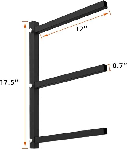 رف خشبي من Foozet مثبت على الحائط مع 3 أزواج من منظم الخشب وتخزين الخشب رف خشبي معدني شديد التحمل للأماكن الداخلية والخارجية، أقصى تحميل أسود إجمالي 600 رطل أسود in Kuwait