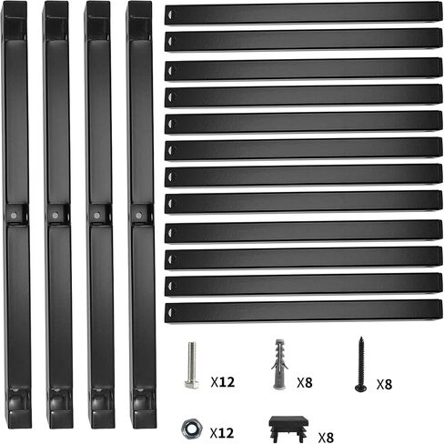 رف خشبي من Foozet مثبت على الحائط مع 3 أزواج من منظم الخشب وتخزين الخشب رف خشبي معدني شديد التحمل للأماكن الداخلية والخارجية، أقصى تحميل أسود إجمالي 600 رطل أسود in Kuwait