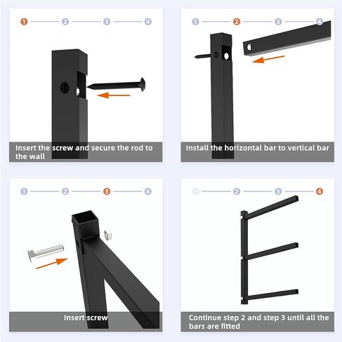 رف خشبي من Foozet مثبت على الحائط مع 3 أزواج من منظم الخشب وتخزين الخشب رف خشبي معدني شديد التحمل للأماكن الداخلية والخارجية، أقصى تحميل أسود إجمالي 600 رطل أسود in Kuwait