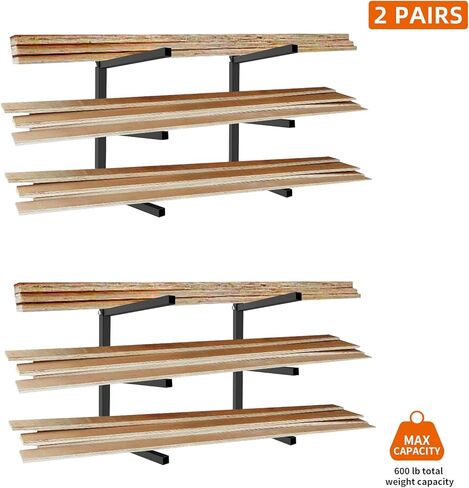 رف خشبي من Foozet مثبت على الحائط مع 3 أزواج من منظم الخشب وتخزين الخشب رف خشبي معدني شديد التحمل للأماكن الداخلية والخارجية، أقصى تحميل أسود إجمالي 600 رطل أسود in Kuwait