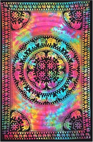 الحرف اليدوية الشعبية التوأم التعادل صبغ الفيل البوهيمي نسيج مخدر نسيج الجدار الشنق جدار الفن الهندي نسيج المفرش 54 × 84 بوصة، (140 سم × 215 سم) متعدد الألوان in Kuwait