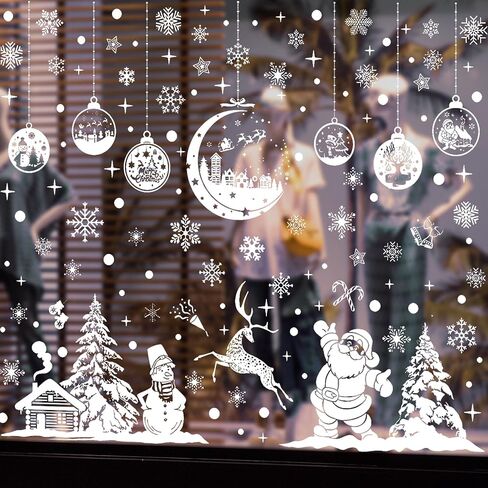 ملصقات نافذة عيد الميلاد PVC 2024 - ملصقات نوافذ عيد الميلاد ساتا كلوز الثلجية، شارات عيد الميلاد للمنزل والمتجر لتزيين عيد الميلاد (20 × 30 سم × 9 أوراق، 003) in Kuwait
