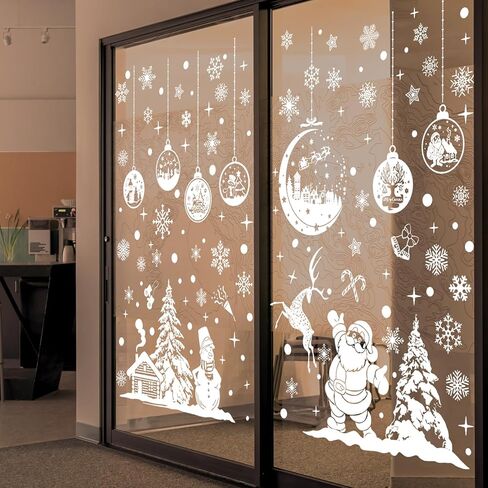 ملصقات نافذة عيد الميلاد PVC 2024 - ملصقات نوافذ عيد الميلاد ساتا كلوز الثلجية، شارات عيد الميلاد للمنزل والمتجر لتزيين عيد الميلاد (20 × 30 سم × 9 أوراق، 003) in Kuwait