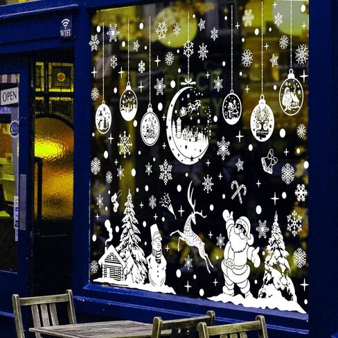 ملصقات نافذة عيد الميلاد PVC 2024 - ملصقات نوافذ عيد الميلاد ساتا كلوز الثلجية، شارات عيد الميلاد للمنزل والمتجر لتزيين عيد الميلاد (20 × 30 سم × 9 أوراق، 003) in Kuwait