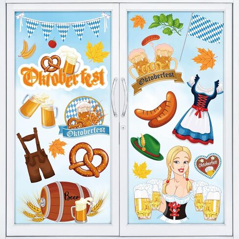 Whaline 9 Sheet Oktoberfest Window Clings Stickers Colorful Pennant Beer Barrel Sausage Double-Sided Window Stickers Munich Oktoberfest Party Decoration for German Home Beer Festival Supplies in Saudi Arabia