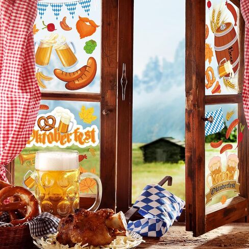 Whaline 9 Sheet Oktoberfest Window Clings Stickers Colorful Pennant Beer Barrel Sausage Double-Sided Window Stickers Munich Oktoberfest Party Decoration for German Home Beer Festival Supplies in Saudi Arabia