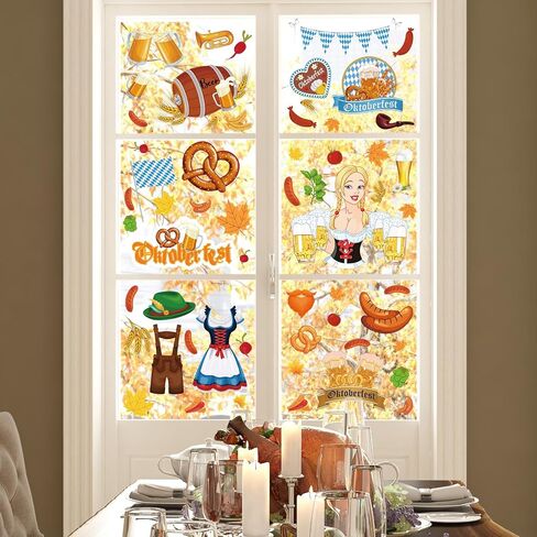 Whaline 9 Sheet Oktoberfest Window Clings Stickers Colorful Pennant Beer Barrel Sausage Double-Sided Window Stickers Munich Oktoberfest Party Decoration for German Home Beer Festival Supplies in Saudi Arabia