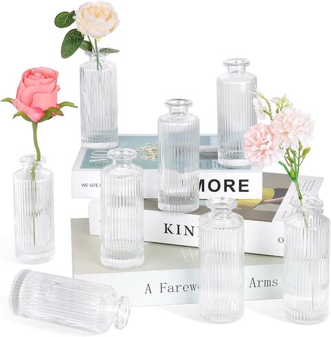 DI QIU REN Glass Bud Vases Set of 8, Small Vases for Flowers, Bud Vases in Bulk, Mini Flower Vase, Clear Small Vases for Centerpiece, Wedding Table Centerpiece, Home Decor, Housewarming Gift in Saudi Arabia