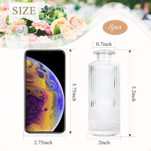 DI QIU REN Glass Bud Vases Set of 8, Small Vases for Flowers, Bud Vases in Bulk, Mini Flower Vase, Clear Small Vases for Centerpiece, Wedding Table Centerpiece, Home Decor, Housewarming Gift in Saudi Arabia