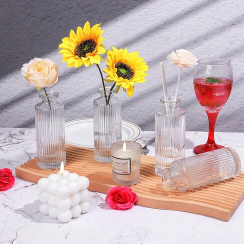DI QIU REN Glass Bud Vases Set of 8, Small Vases for Flowers, Bud Vases in Bulk, Mini Flower Vase, Clear Small Vases for Centerpiece, Wedding Table Centerpiece, Home Decor, Housewarming Gift in Saudi Arabia