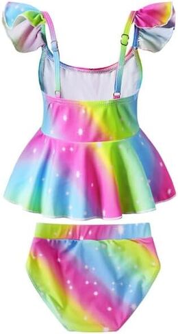 Little Kids Girls Swimsuit 2-Piece Halter Tankini Set Beach Sport Bathing Suit Flying Sleeve Swimwear in Saudi Arabia