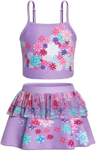 Little Kids Girls Swimsuit 2-Piece Halter Tankini Set Beach Sport Bathing Suit Flying Sleeve Swimwear in Saudi Arabia
