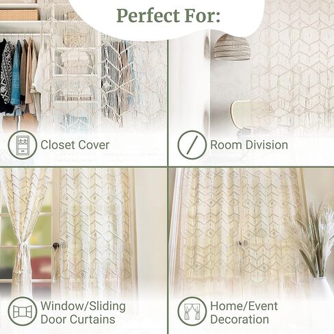 ستارة Macrame معلقة على الحائط مع ربطة عنق، مقسم غرفة بوهو مقاس 78 بوصة × 30 بوصة، لوحة فنية جدارية، ستارة باب/نافذة، أو غطاء خزانة للديكور في المنزل، أو غرفة النوم، أو المطبخ، أو خلفية الزفاف in Kuwait
