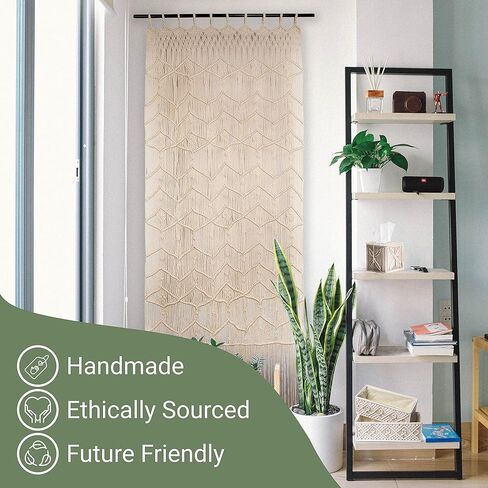 ستارة Macrame معلقة على الحائط مع ربطة عنق، مقسم غرفة بوهو مقاس 78 بوصة × 30 بوصة، لوحة فنية جدارية، ستارة باب/نافذة، أو غطاء خزانة للديكور في المنزل، أو غرفة النوم، أو المطبخ، أو خلفية الزفاف in Kuwait