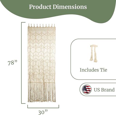 ستارة Macrame معلقة على الحائط مع ربطة عنق، مقسم غرفة بوهو مقاس 78 بوصة × 30 بوصة، لوحة فنية جدارية، ستارة باب/نافذة، أو غطاء خزانة للديكور في المنزل، أو غرفة النوم، أو المطبخ، أو خلفية الزفاف in Kuwait