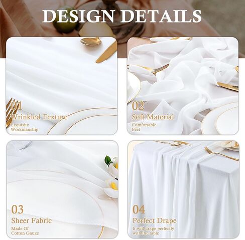 White Chiffon Table Runner,Large Table Runner 10ft Romantic Sheer Table Runner for Wedding Party Bridal Shower Outdoor Decor 28x120 Inch in Saudi Arabia
