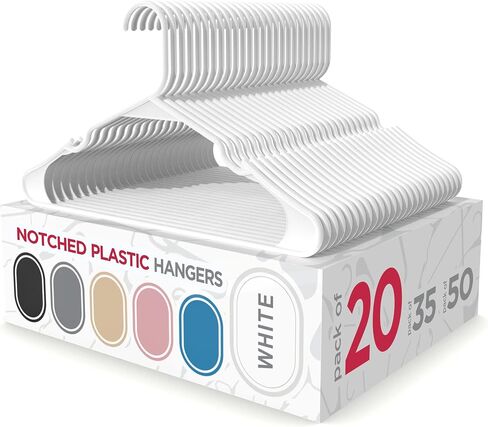 Sharpty - Plastic Hangers - Adult Clothes Hangers - T-Shirt, Dress, Coat Hangers & Accessories - Notched Hanger, Durable & Versatile Color Clothing Closet Hanger(20-Pack,White) in Saudi Arabia
