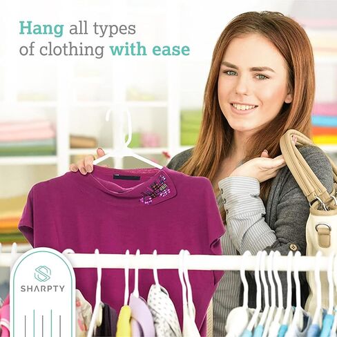 Sharpty - Plastic Hangers - Adult Clothes Hangers - T-Shirt, Dress, Coat Hangers & Accessories - Notched Hanger, Durable & Versatile Color Clothing Closet Hanger(20-Pack,White) in Saudi Arabia